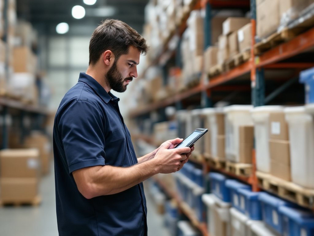 Contrôle du stock sur tablette dans l'entrepôt